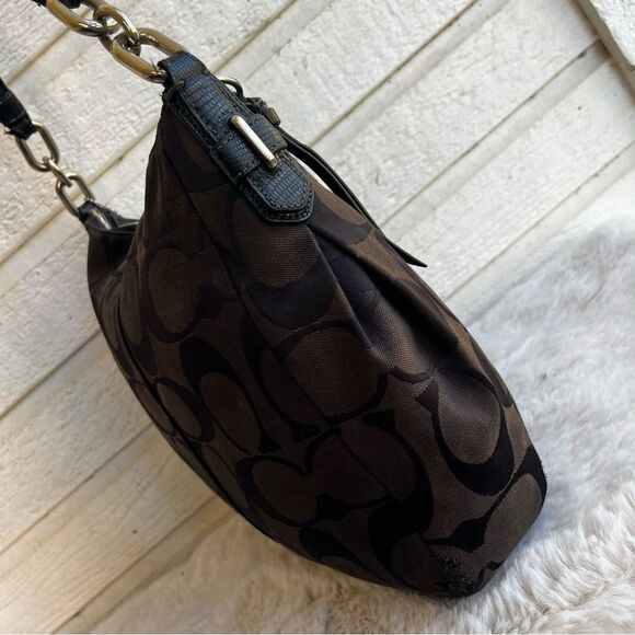 COACH Signature Black Brown Chelsea Hobo Kristin Shoulder Bag Baguette 17834 - Picture 6 of 11